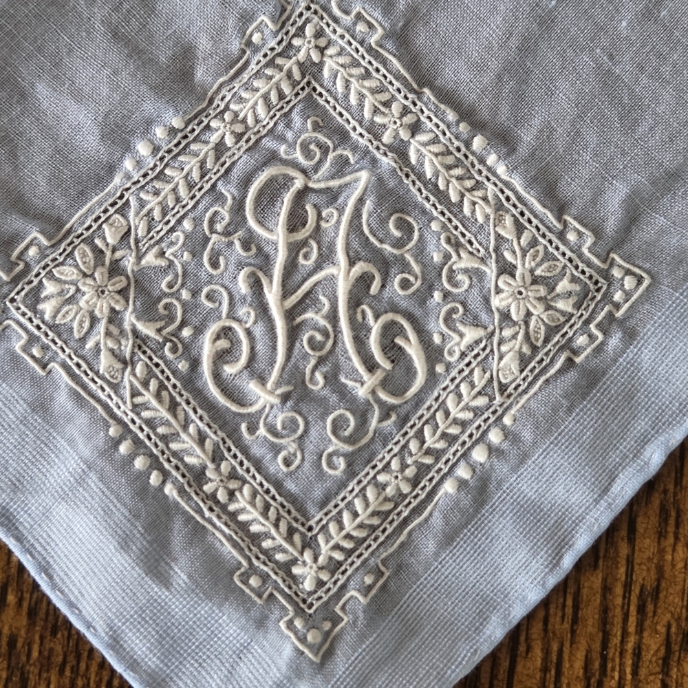 Something Old, Something Blue Vintage Handkerchief Embroidered with A Monogram